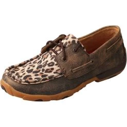 Twisted X Women's Distressed Leopard Bomber Boat Shoes