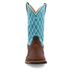 Twisted X Kids Distressed Saddle And Teal Square Toe Boots 9 Twisted X Kids Distressed Saddle And Teal Square Toe Boots -Twisted X YTH0015 05
