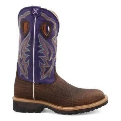 TWISTED X Mens Lite Cowboy Pull On 12in Brown/Purple Western Work Boot (MLCA006) -Twisted X media 08819.1668685426