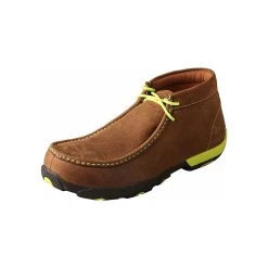 TWISTED X Mens Driving Distressed Saddle/Neon Yellow Moccasins (MDMST02)