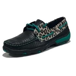 WE Exclusive~Twisted X Women's Black And Turquoise Leopard Driving Moc